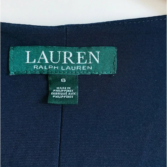 NWT Lauren Ralph Lauren Women Navy/White Midge‎ Two Tone Ruffle Sheath Dress sz6 - Picture 6 of 9